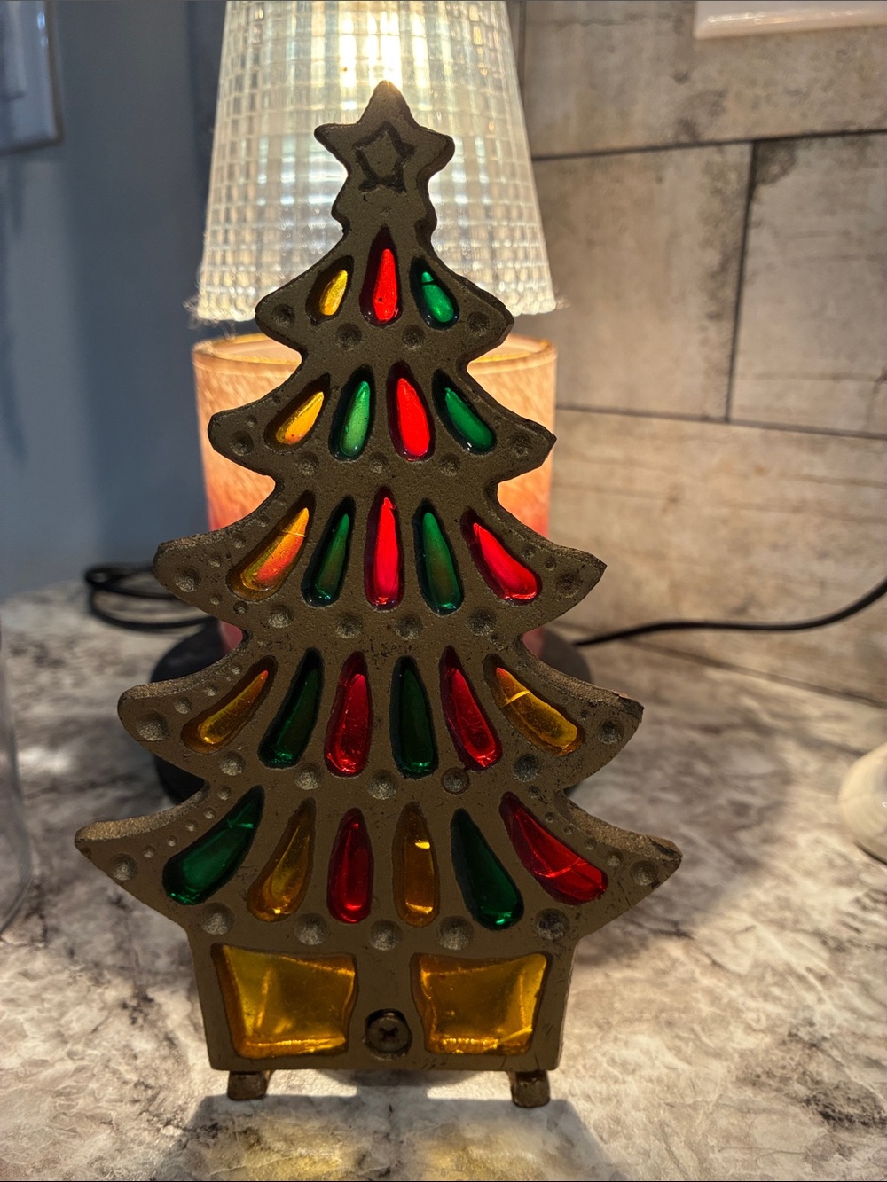 Vintage Festive Stained-Glass Christmas Tree candle holder